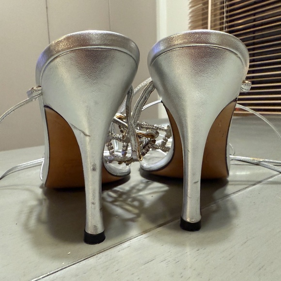 Stuart Weitzman - Crystal+Leather Silver Slings - Picture 5 of 10